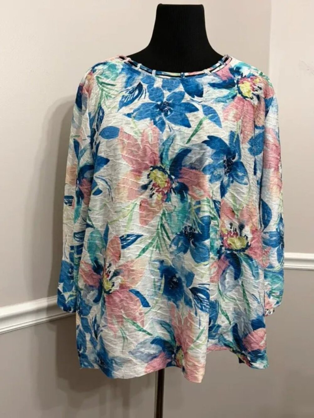Alfred Dunner Floral Print 3/4 Sleeve Tunic Top Blouse Size 2X